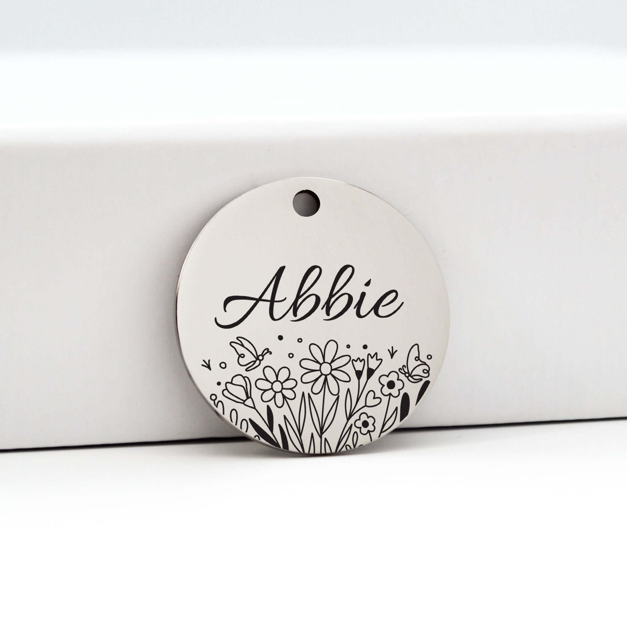 Silver Flowers Design Laser-Engraved Pet Tag | Tag4MyPet