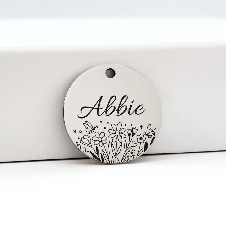 Silver Flowers Design Laser-Engraved Pet Tag | Tag4MyPet