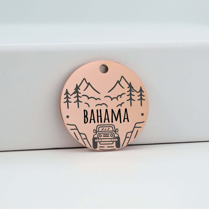 Laser-engraved dog tag with mountains in Rose Gold | Tag4MyPet