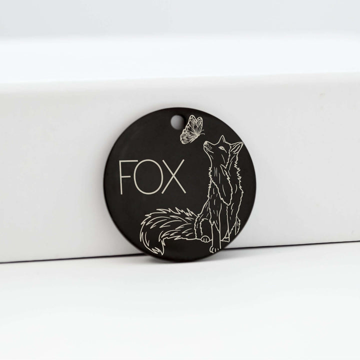 Stainless Steel Tags for Pets Fox Design in Black | Tag4MyPet