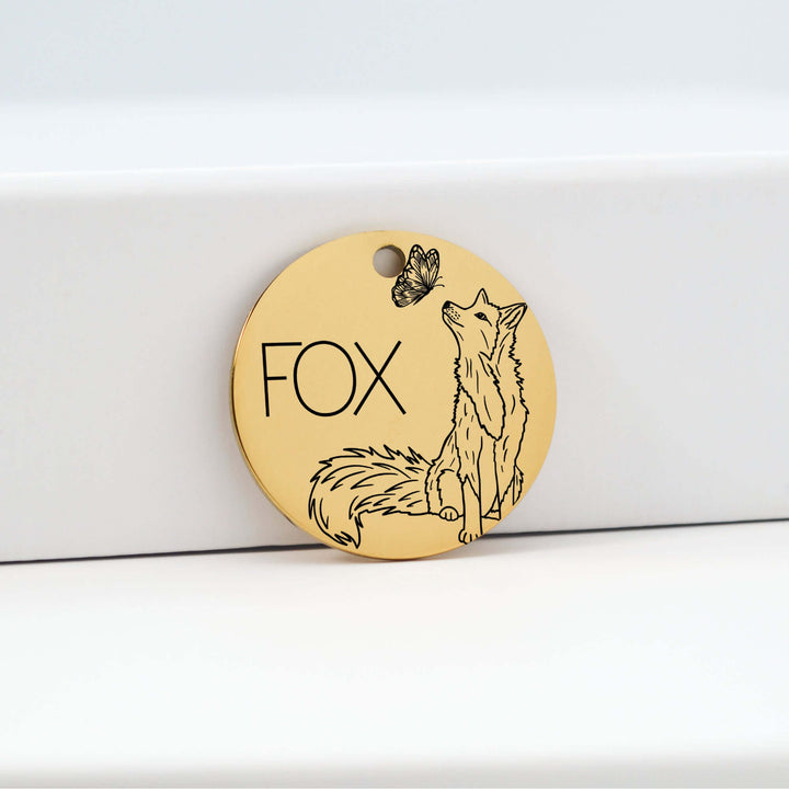 Stainless Steel Tags for Pets Fox Design in Gold | Tag4MyPet