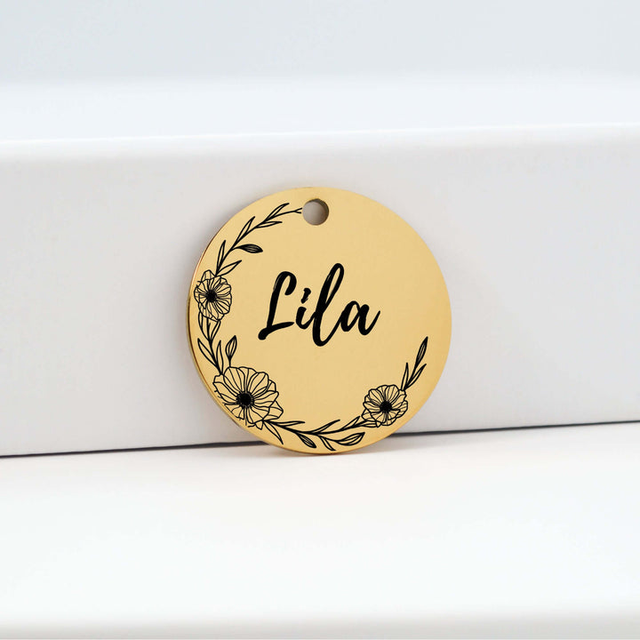 Floral Pet Tag in Gold | Tag4MyPet