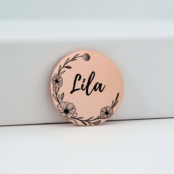 Floral Pet Tag in Rose Gold | Tag4MyPet