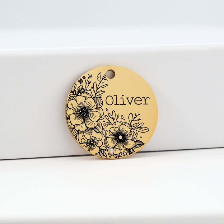 Flower Design Pet Tag in Gold | Tag4MyPet