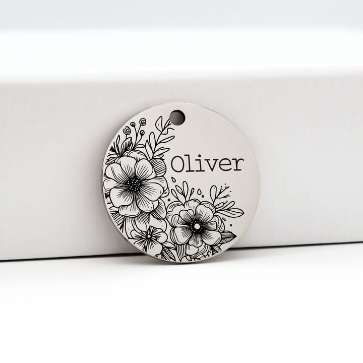 Flower Design Pet Tag in Silver | Tag4MyPet