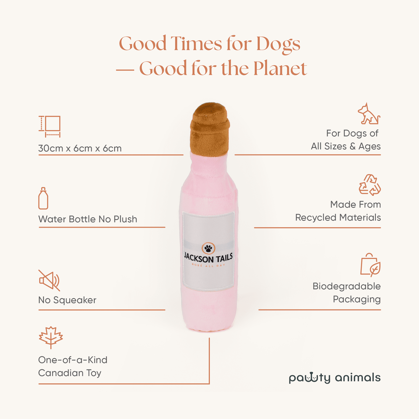 Jackson Tails Plush Dog Toy – Water Bottle & Eco-Friendly