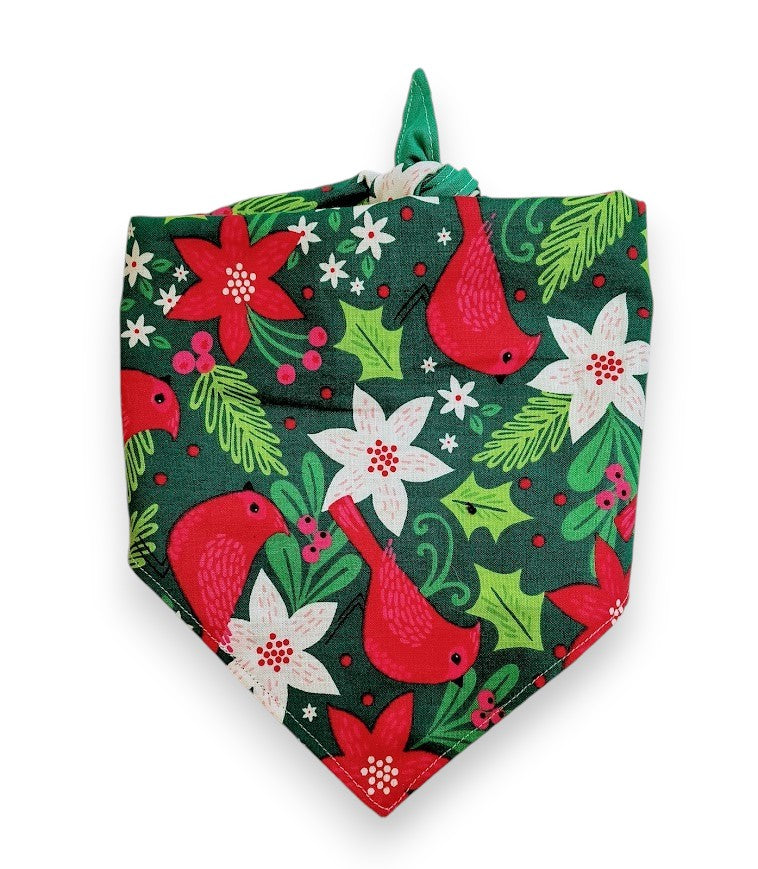 Flowers and Holly Pattern Christmas Dog Bandana