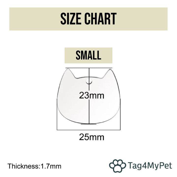 Cat Shaped ID Tag Size Chart | Tag4MyPet