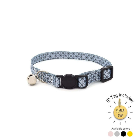 Striped pastel cat collar with black buckle and bell silver, includes engraved ID tag.
