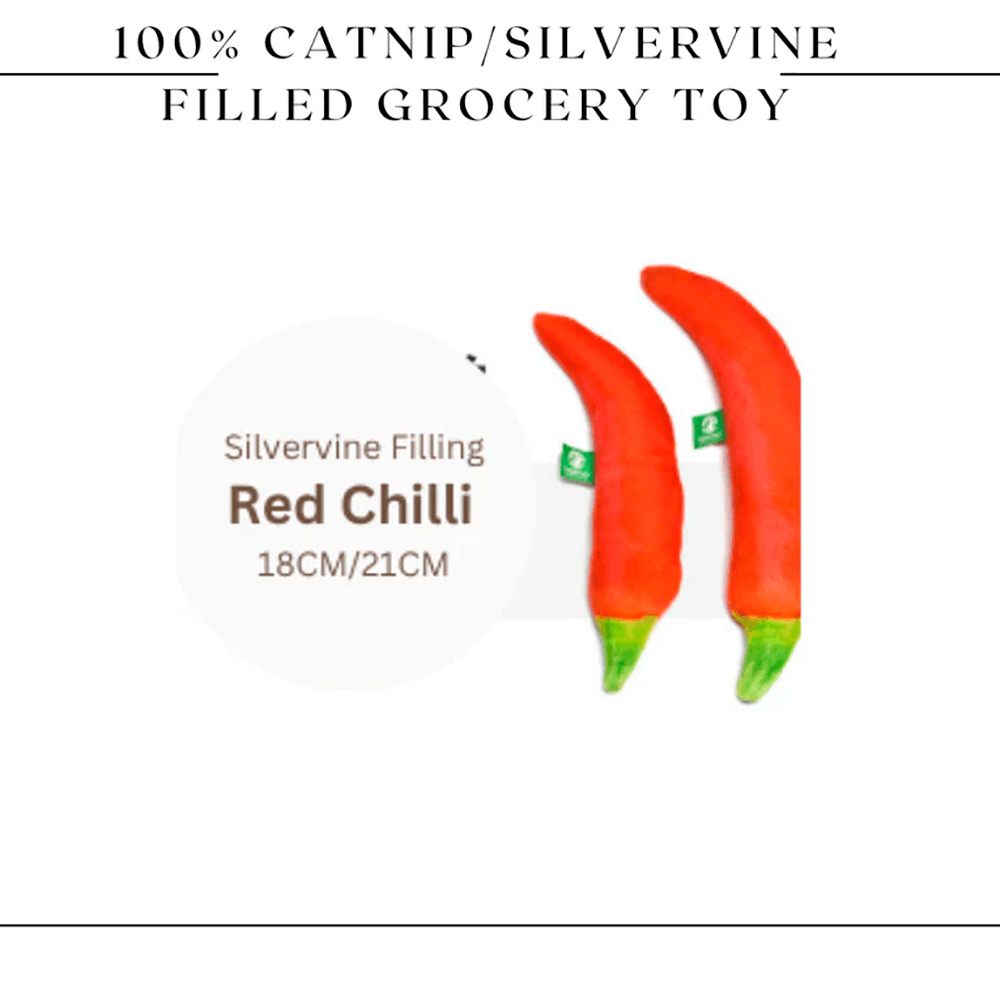 Silvervine Red Chilli Cuddle Toy 18CM AND 21CM – Bright chili-shaped cat toy made with natural silvervine to stimulate play and relieve stress.