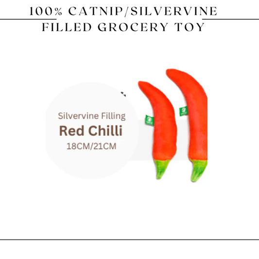 Silvervine Red Chilli Cuddle Toy 18CM AND 21CM – Bright chili-shaped cat toy made with natural silvervine to stimulate play and relieve stress.