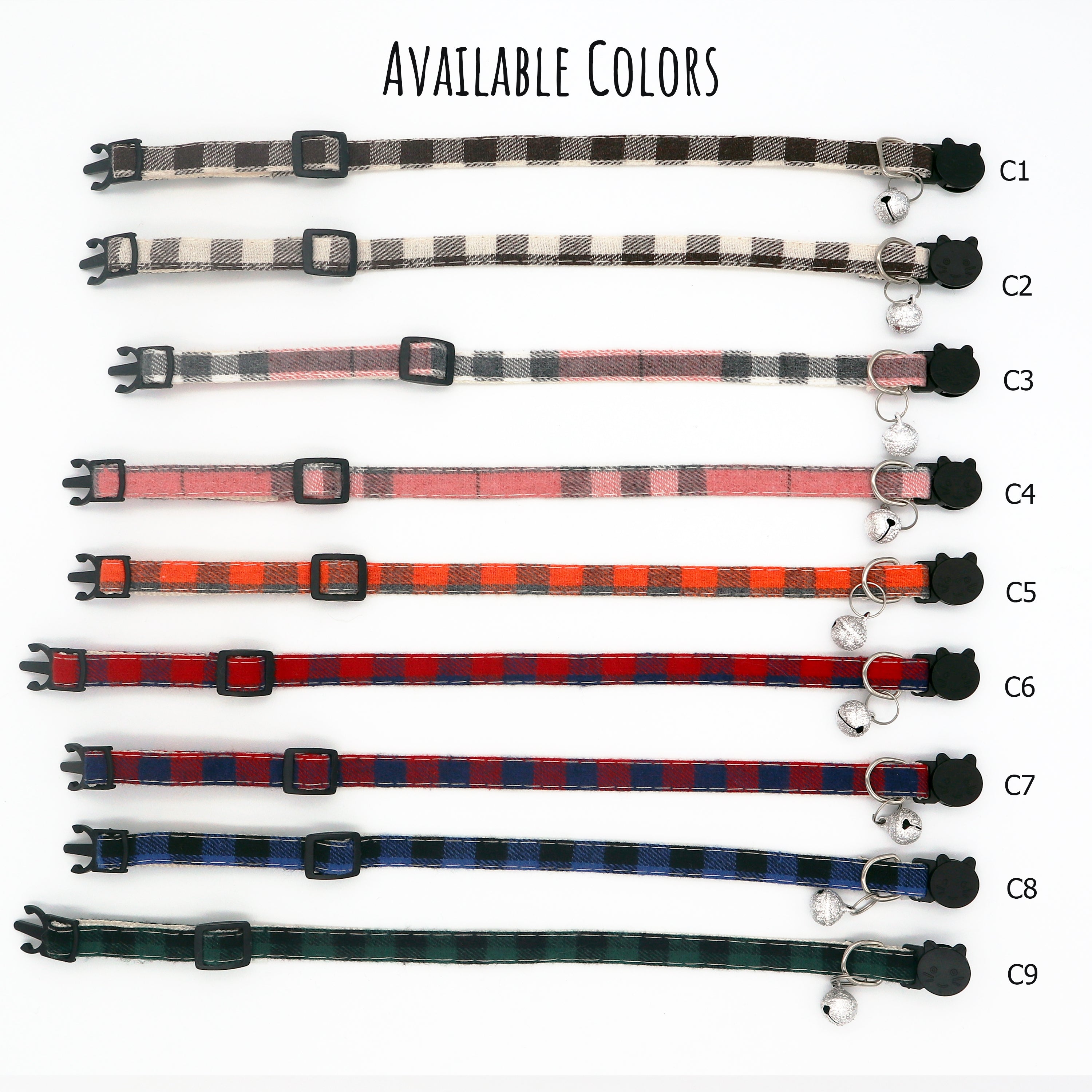 A picture showing the different colours our cat collars come in