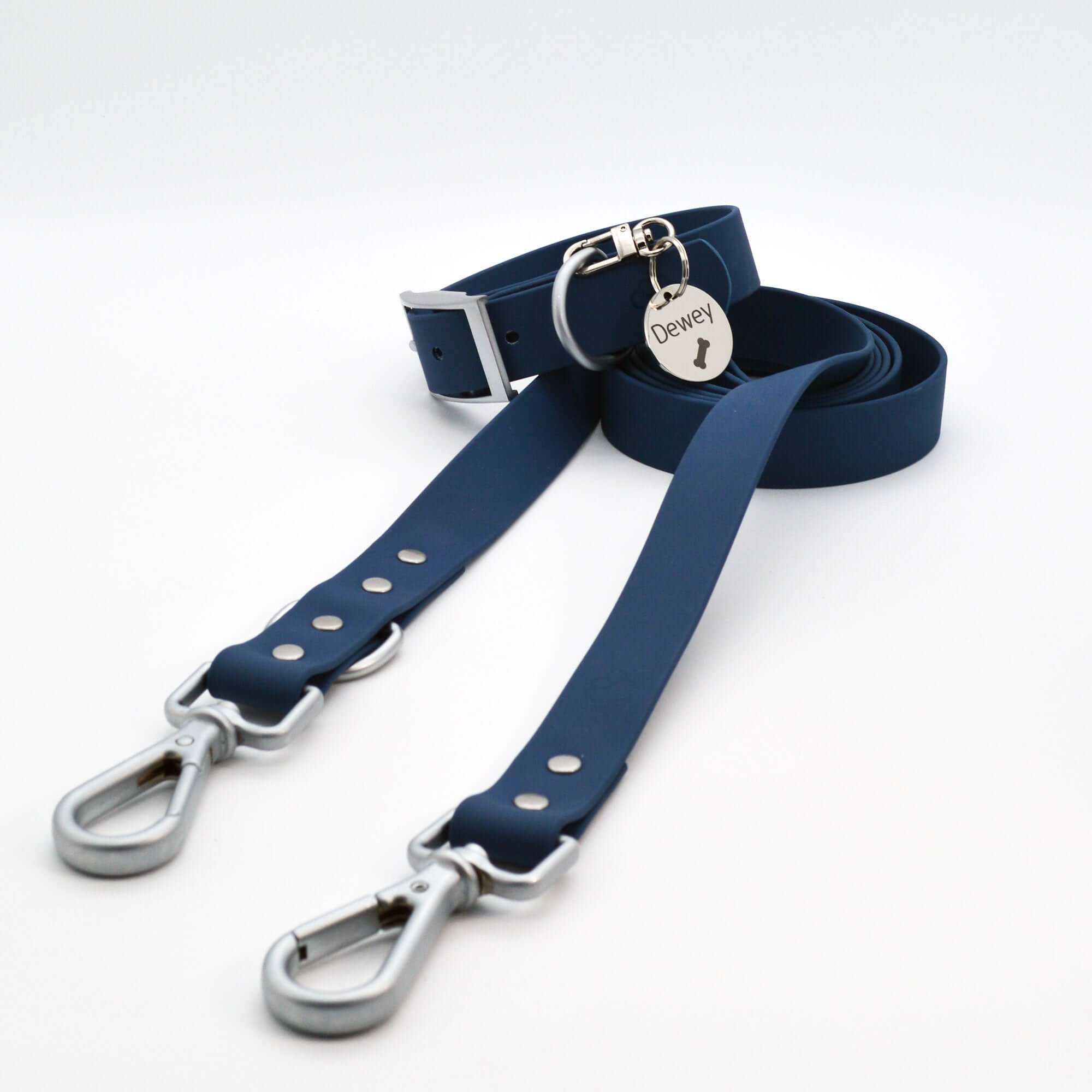 Tag Collar Leash Dog Set Blue