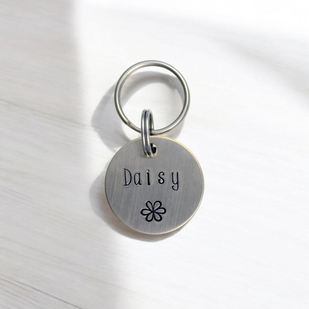 Daisy Handstamped Tag Silver
