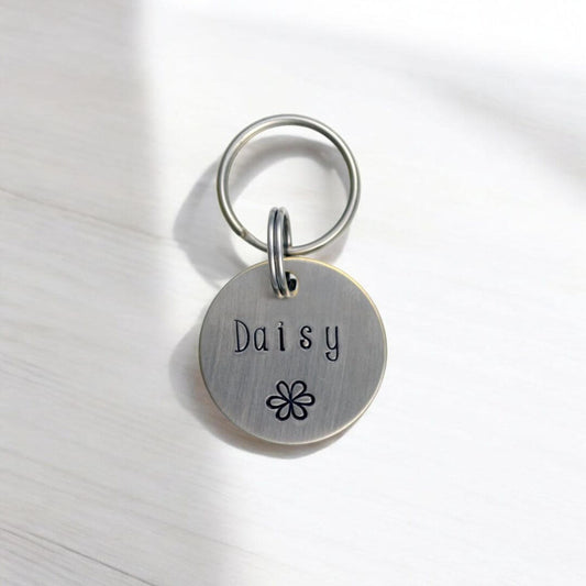 Daisy Handstamped Tag Silver