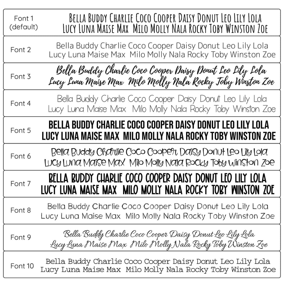 Custom dog tags Canada Font Options | Tag4MyPet