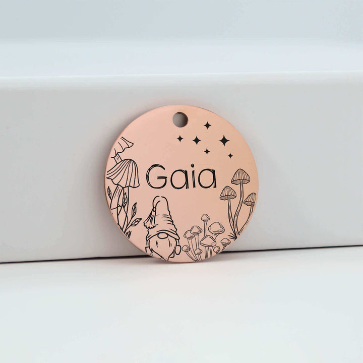 Dog ID Tag Rose Gold Gnome Design Stainless Steel