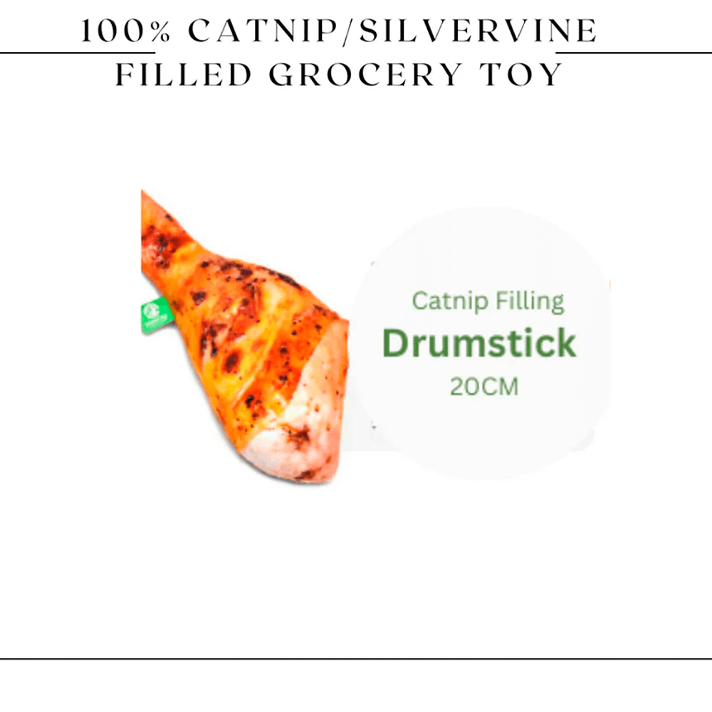 Catnip Drumstick Cuddle Toy 20CM – Hand-sewn plush cat toy filled with 100% catnip, perfect for safe play, chewing, and pouncing.