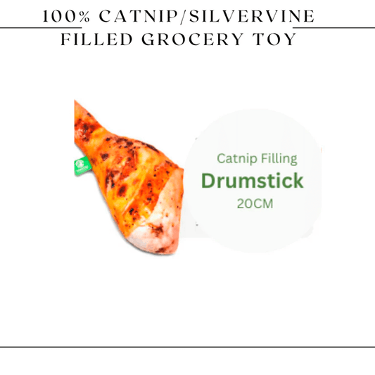 Catnip Drumstick Cuddle Toy 20CM – Hand-sewn plush cat toy filled with 100% catnip, perfect for safe play, chewing, and pouncing.