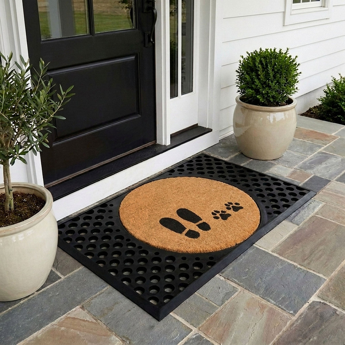 foot+paw round doormat set | Dog welcome doormat | Tag4MyPet