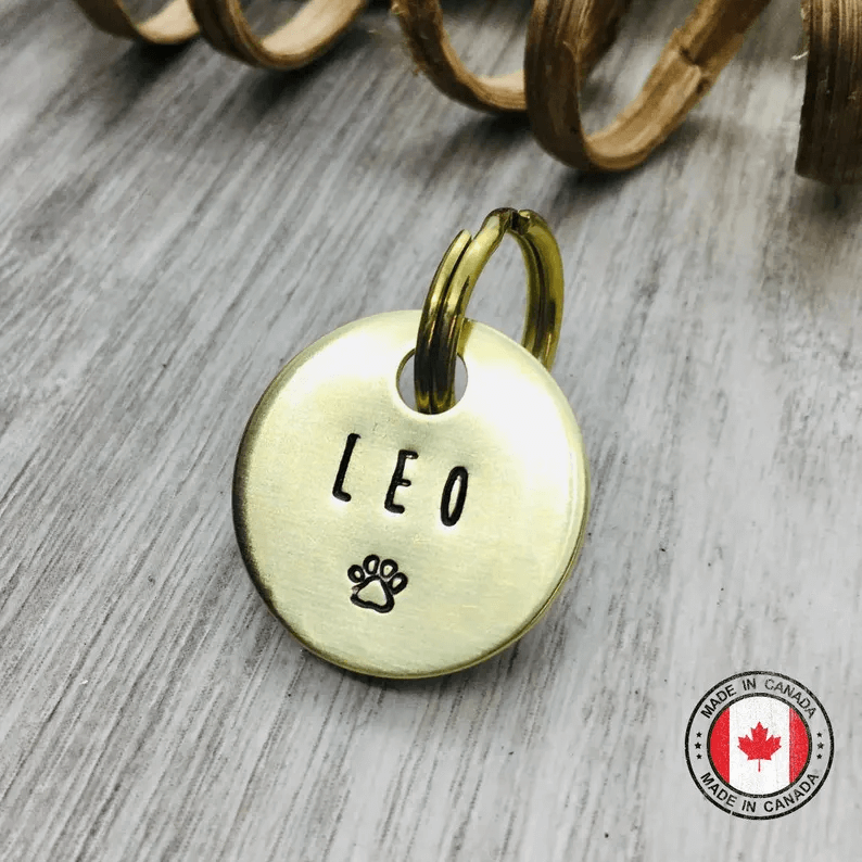 Leo Paw Handstamped Pet ID Tag Gold 1