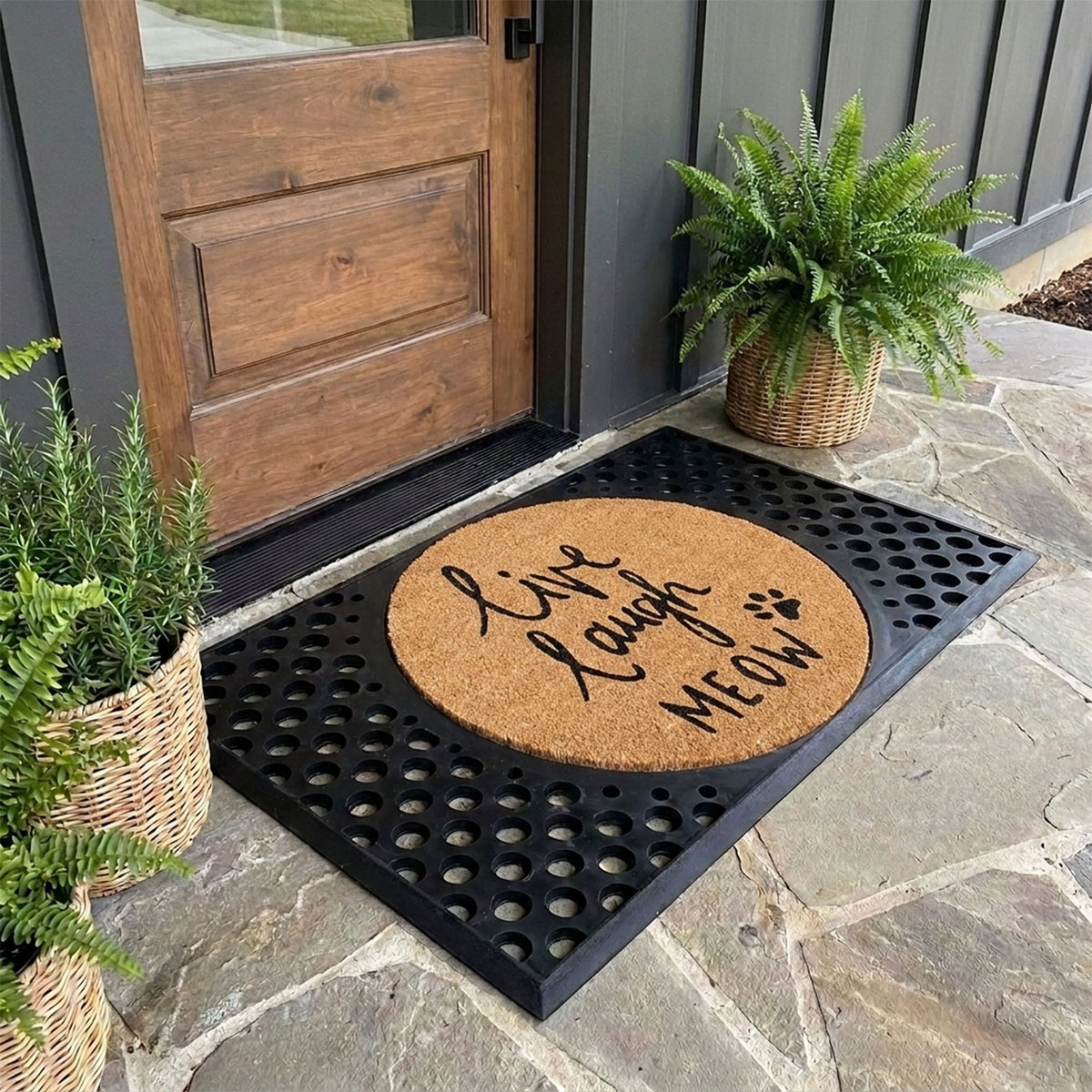 live laugh meow round doormat set | Cat welcome doormat | Tag4MyPet