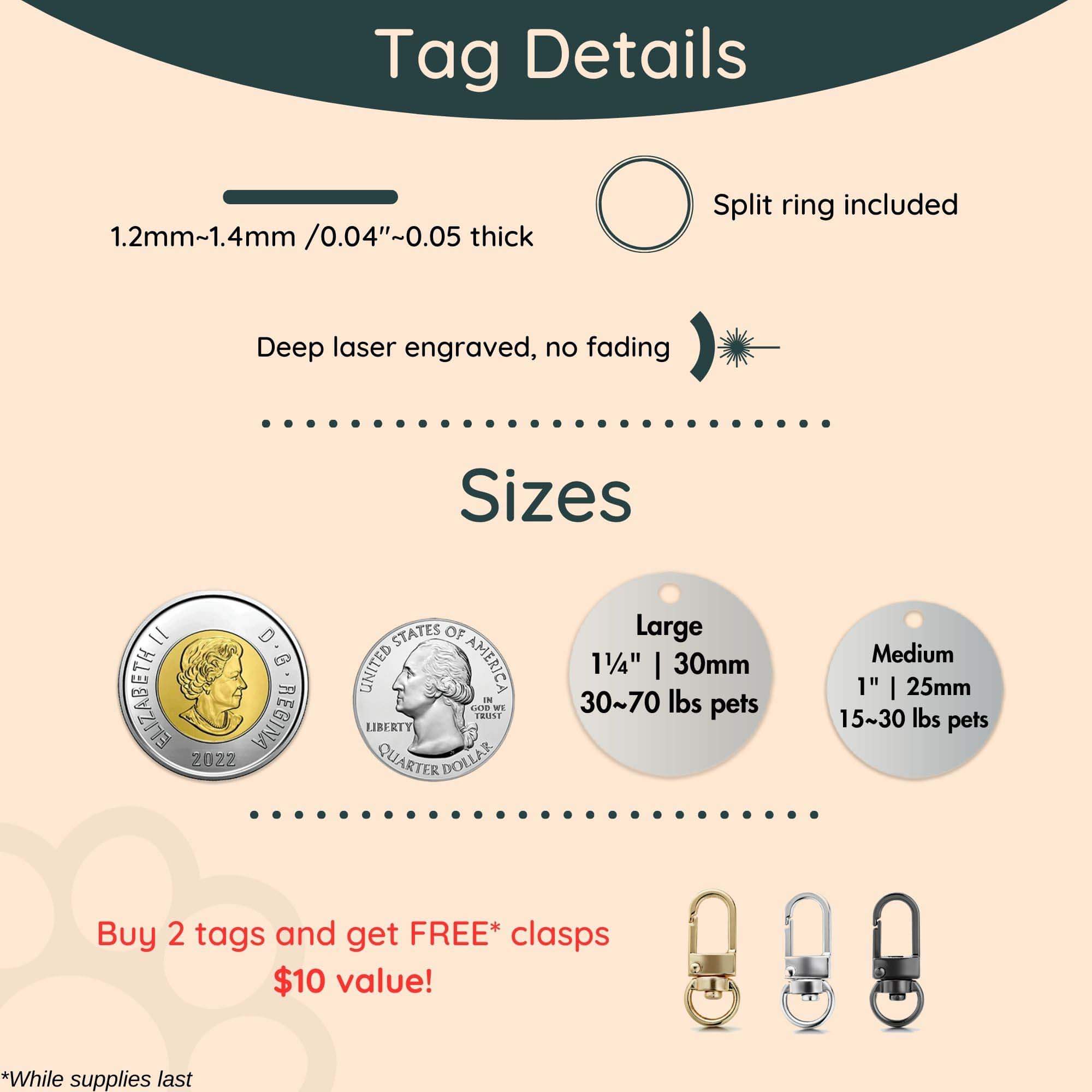 Customized dog tags Size Guide