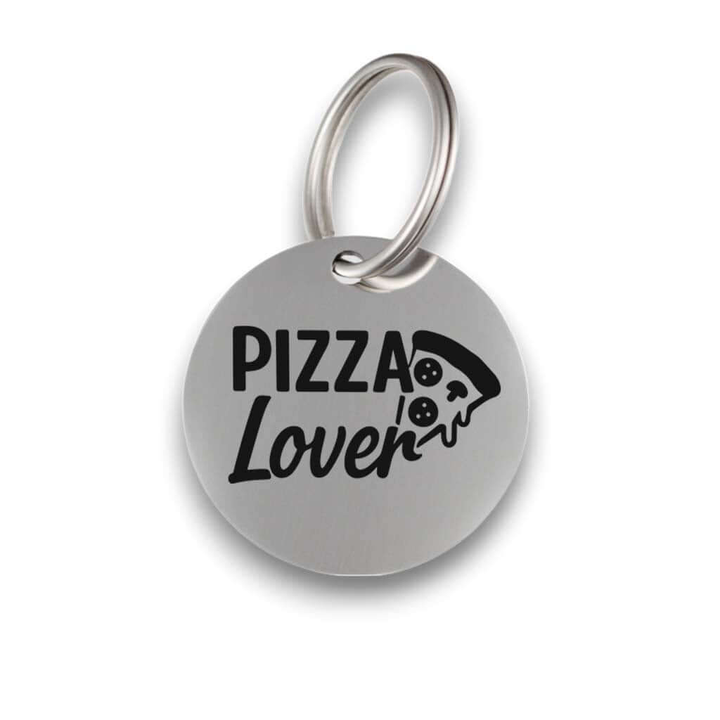 Funny silver pet ID tag for dogs and cats with the engraved text 'Pizza Lover' - Tag4MyPet