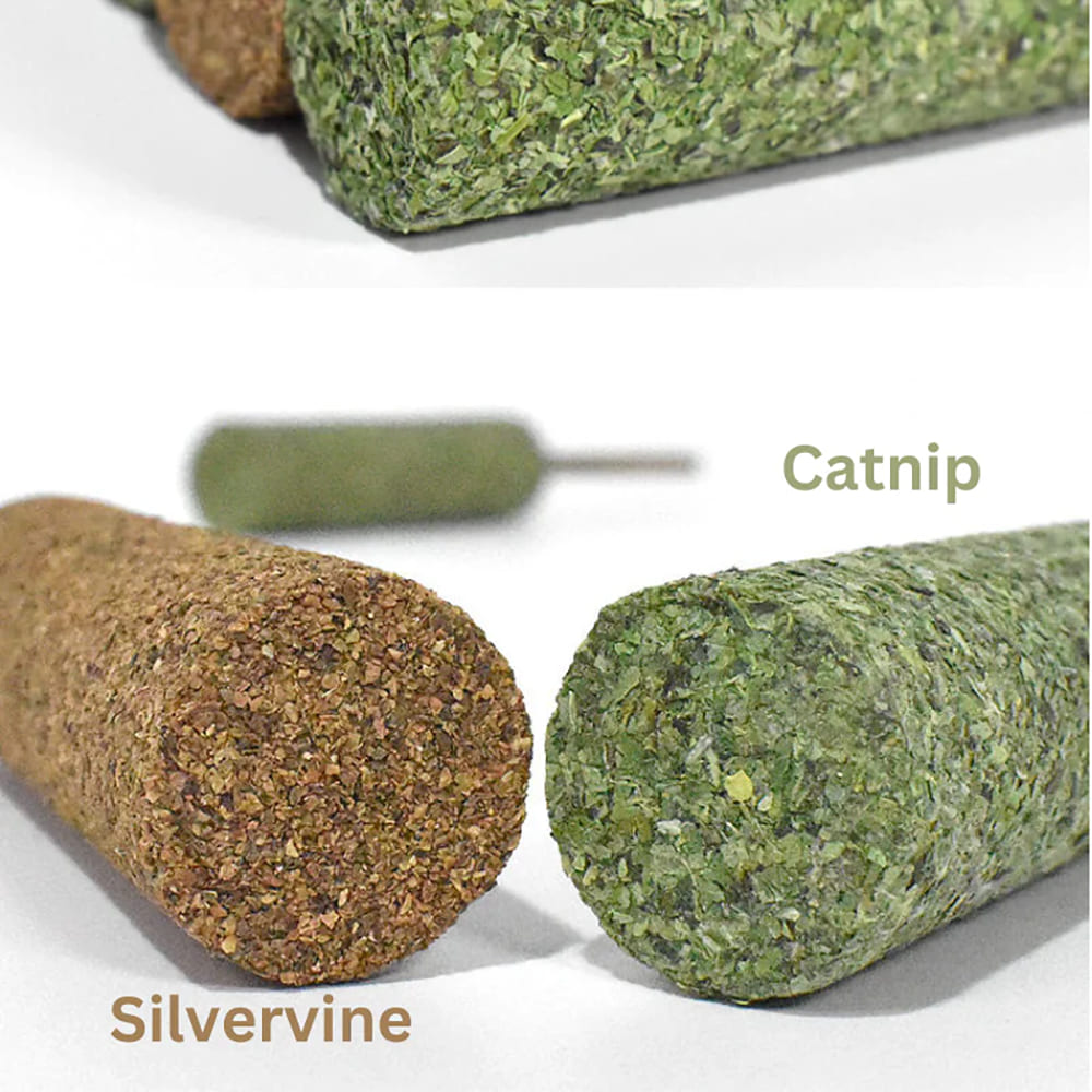 Close-up details of toy cat popsicles made of catnip and silvervine.