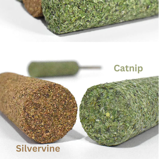 Close-up details of toy cat popsicles made of catnip and silvervine.