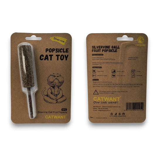 Toy popsicle for cats, made of silvervine, in packaging with a white background.