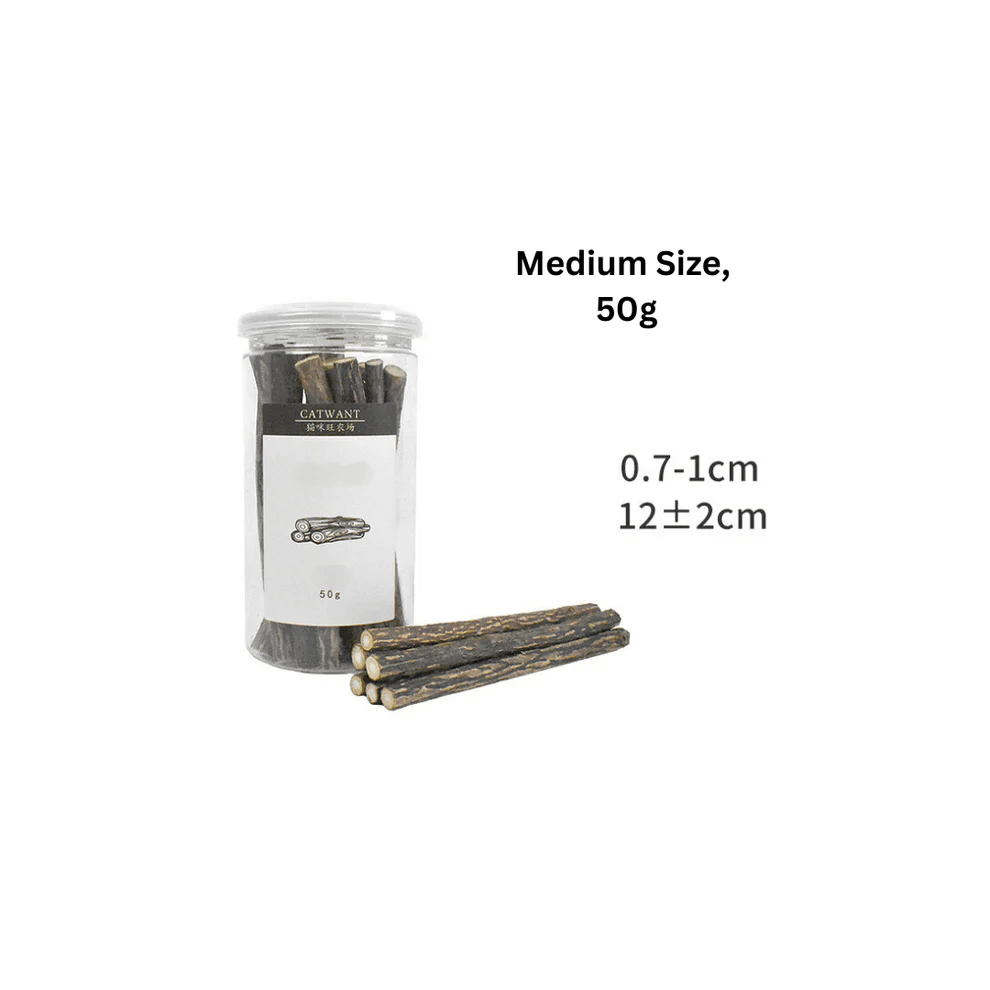 Medium size 50g Silvervine Sticks for Cats – 100% natural chew toys promoting dental health, stress relief, and playful enrichment