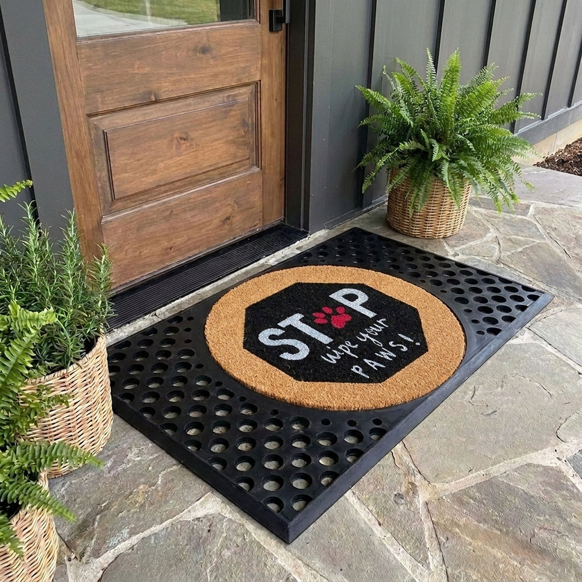 stop, wyps round doormat set | Dog doormat funny | Tag4MyPet