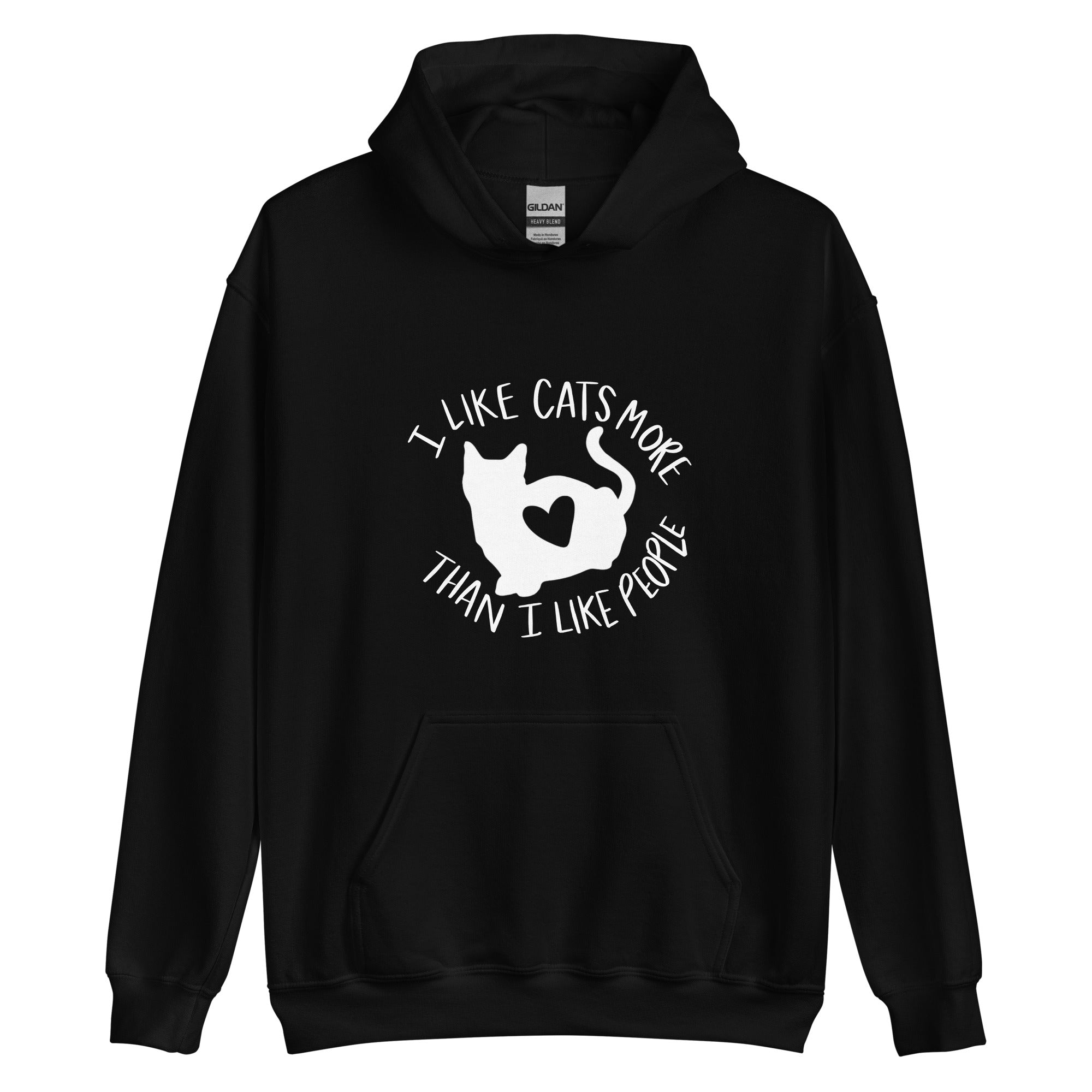 Black hoodie with a cat with a heart on front