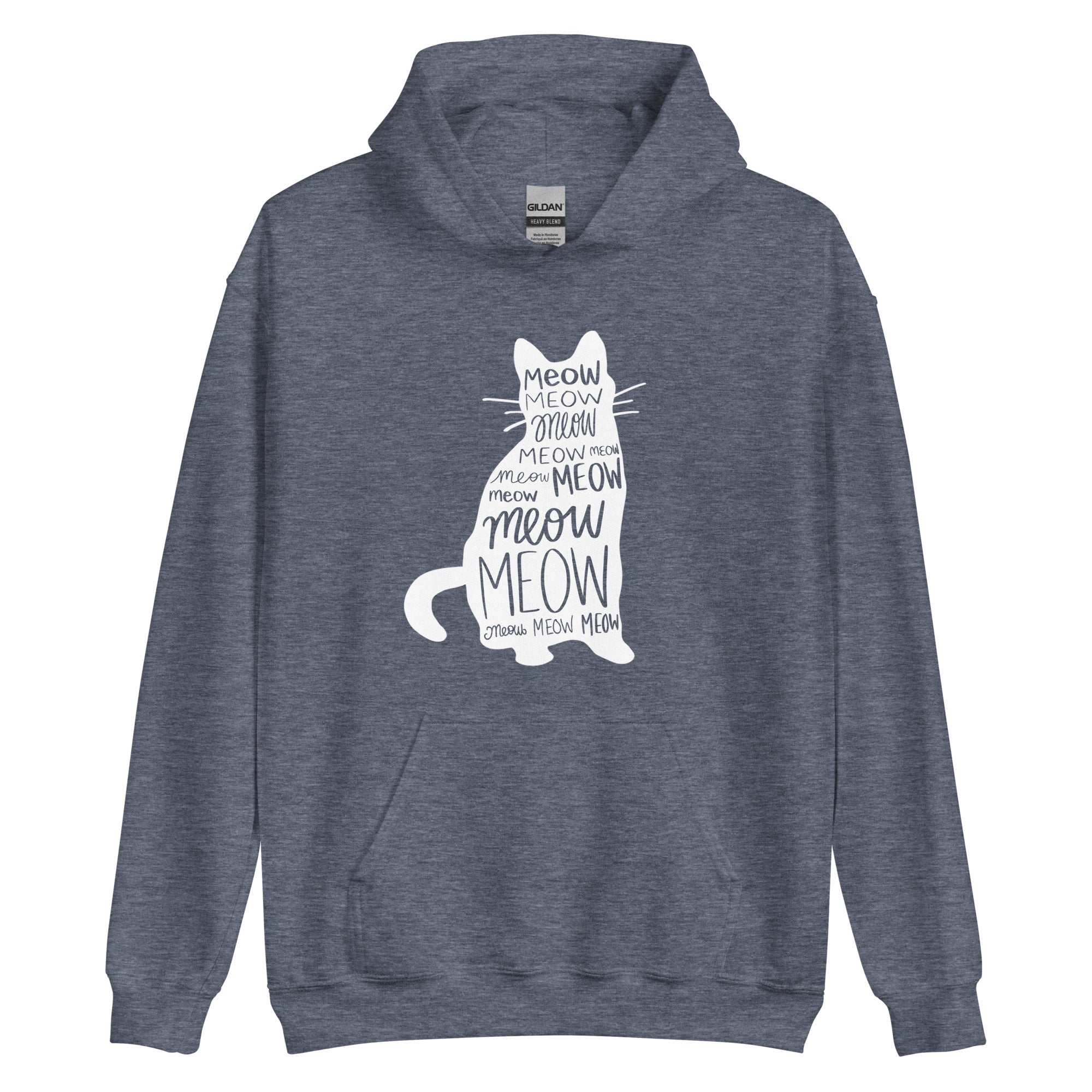 Grey cat hoodie with meow text