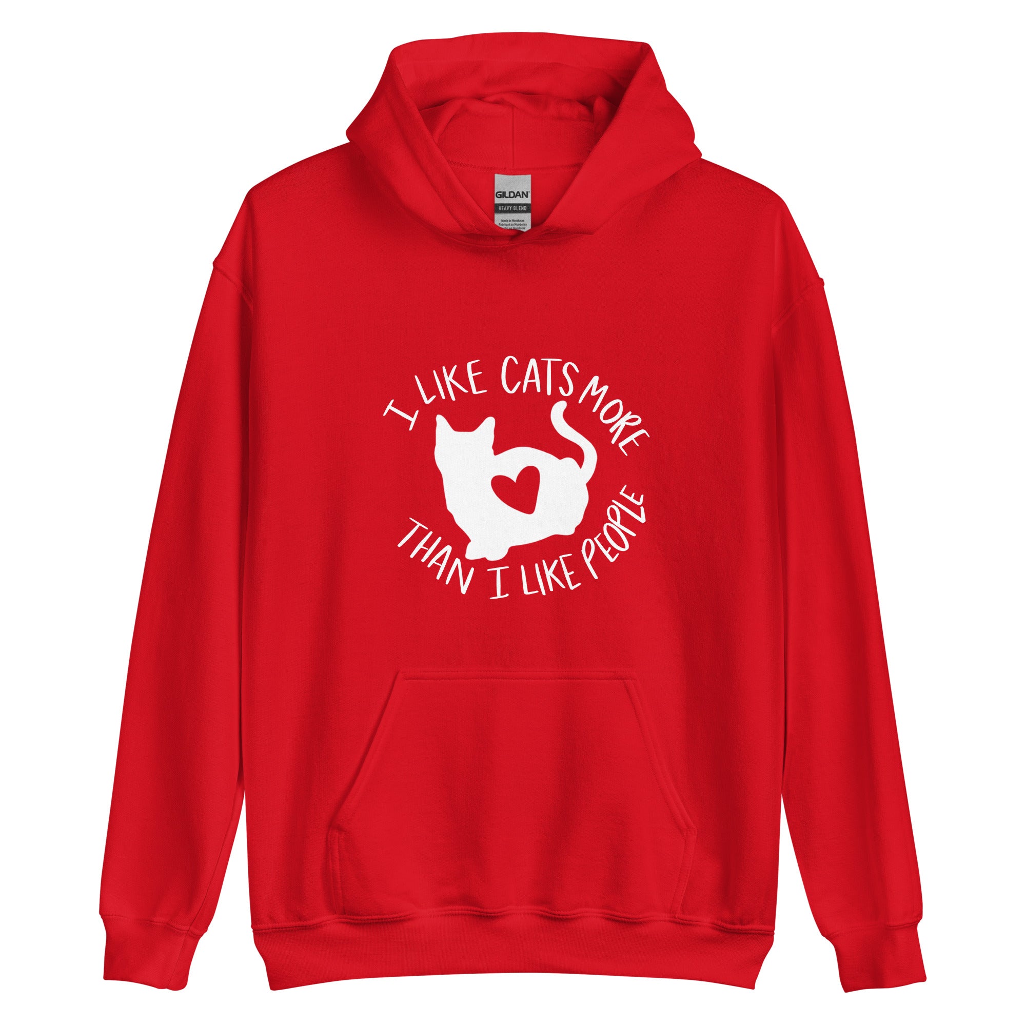 Red hoodie with a cat with a heart on front