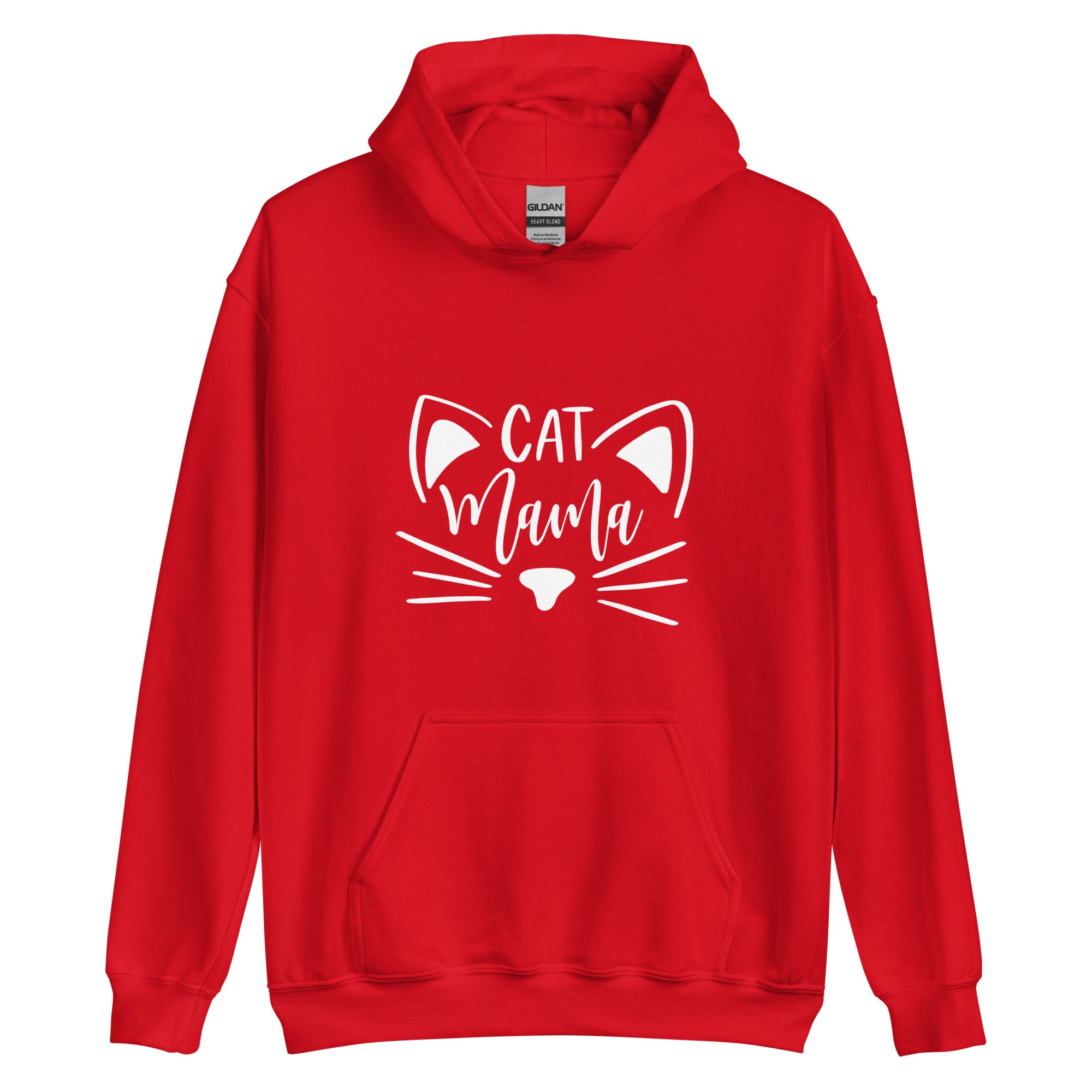 Red hoodie with "Cat mama" and cat face outline