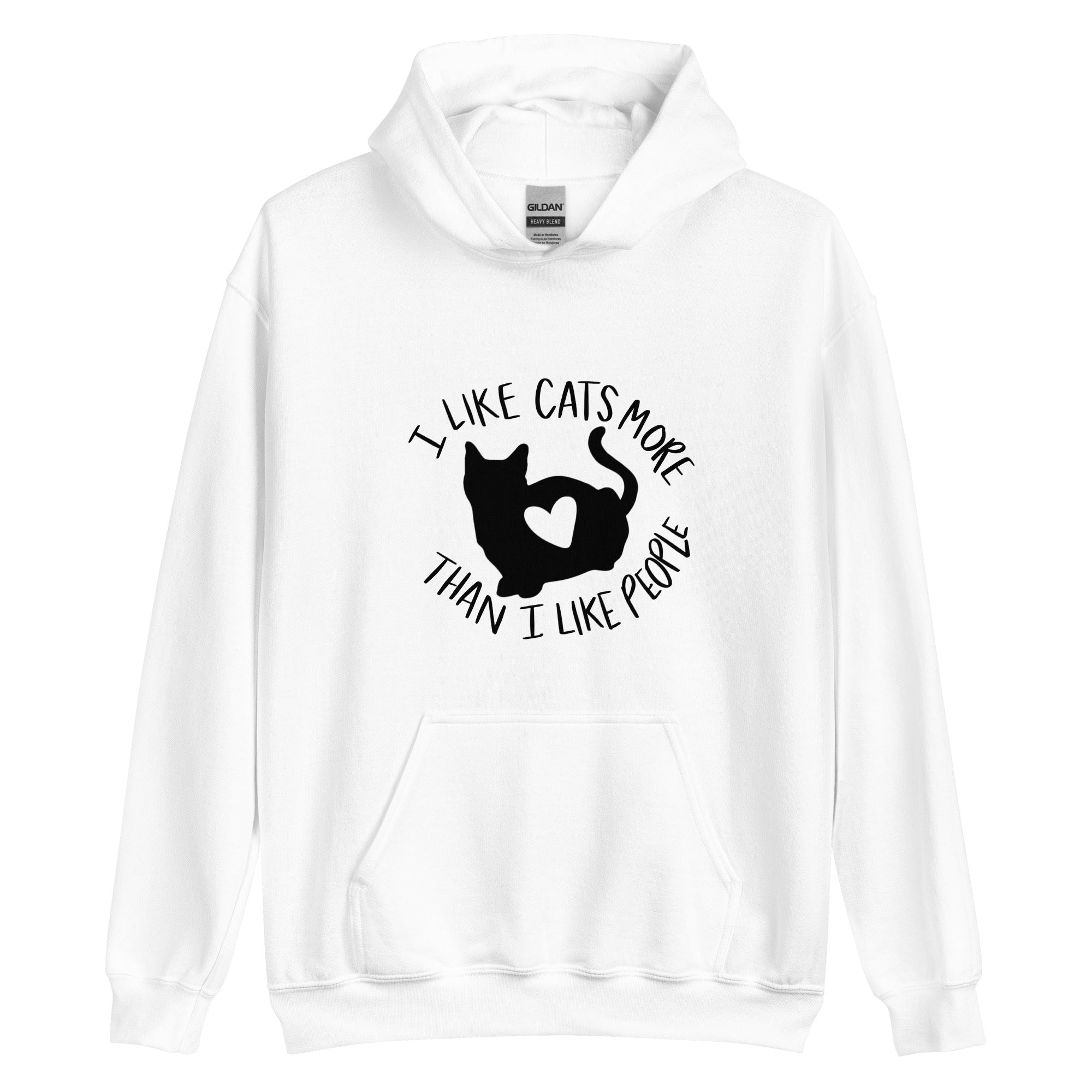 White hoodie with a cat with a heart on front