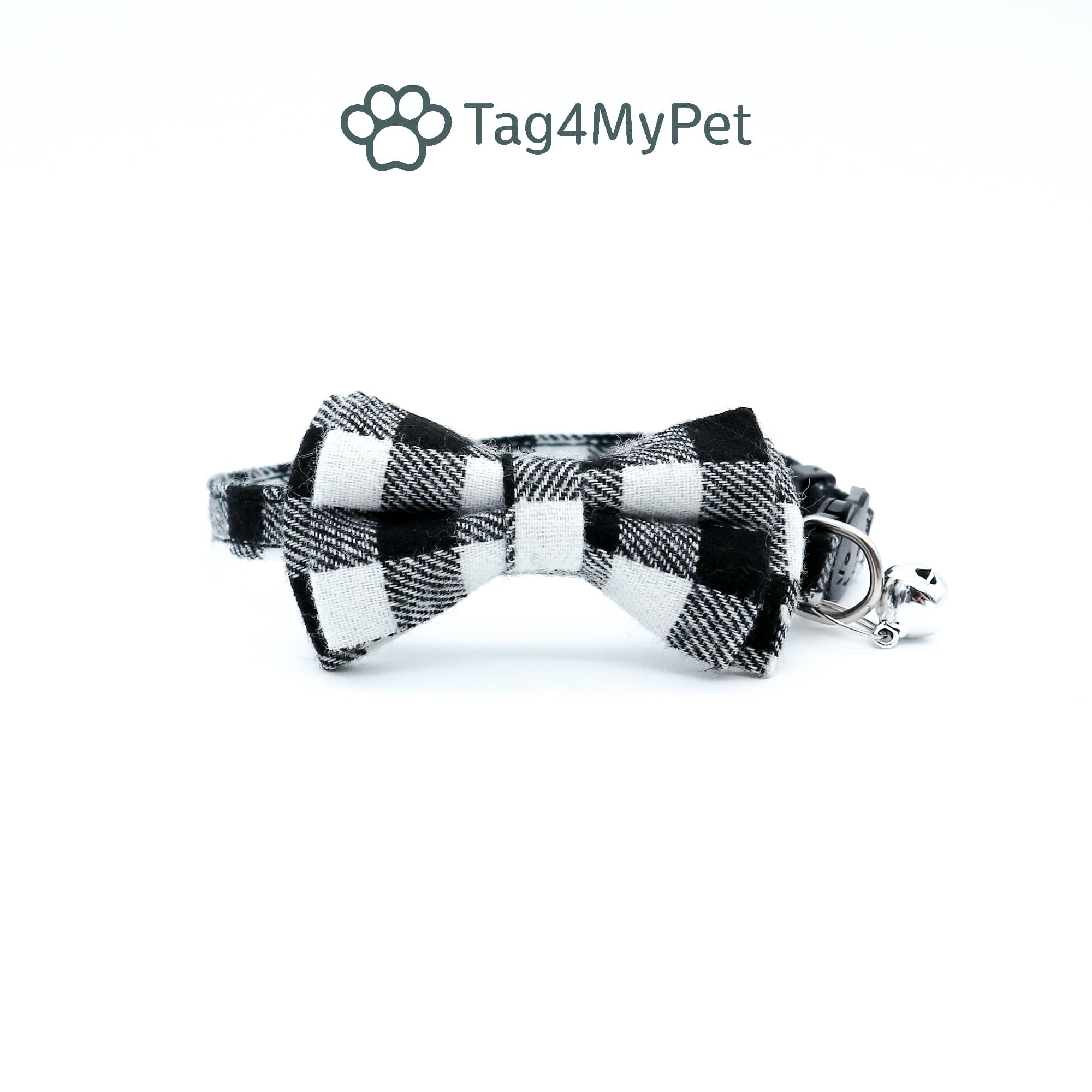 Cat Collar Black and White with Bow | Tag4MyPet