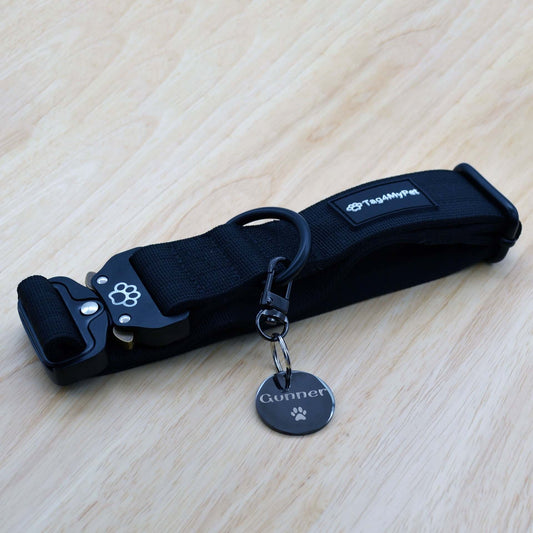 Black Tactical Dog Collar with Custom Dog Tag