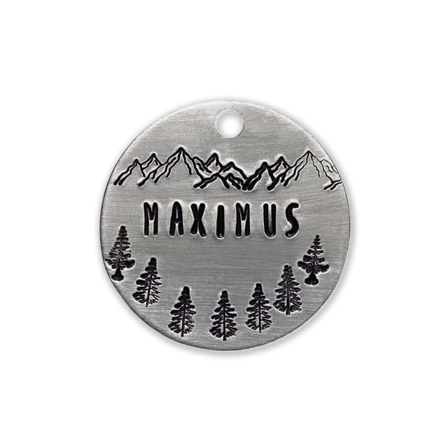 Dog ID Tag Handstamped silver with mountains | Tag4MyPet