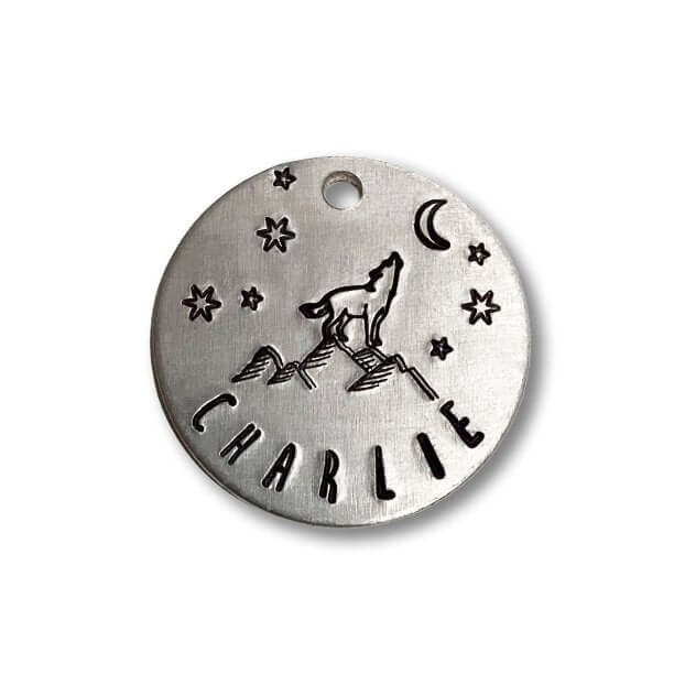Handstamped Dog Tag Wolf Symbol | Tag4MyPet