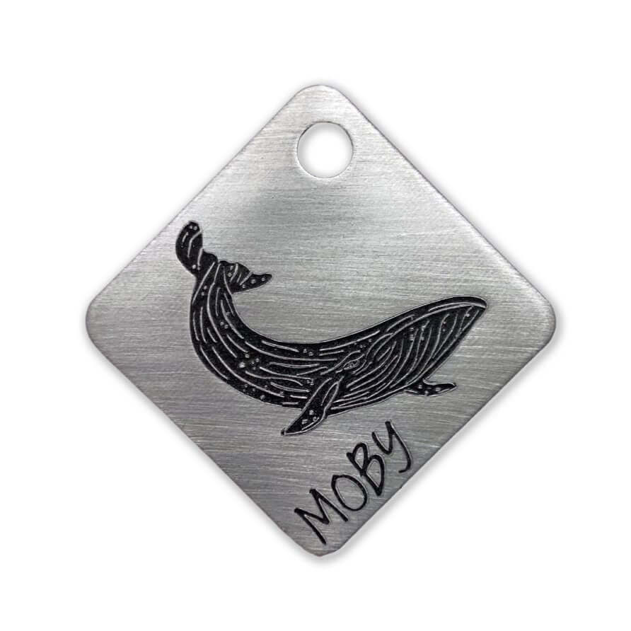 Custom Dog Tag for Collar Whale Design in Silver Mobydick